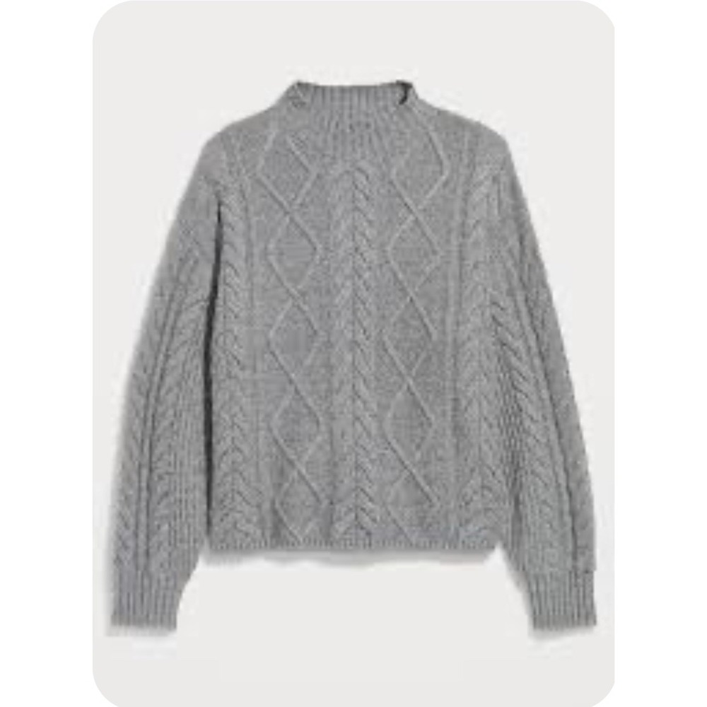 Sosoft Old Navy Gray Cable Knit Mock Neck Sweater Women's Size L
